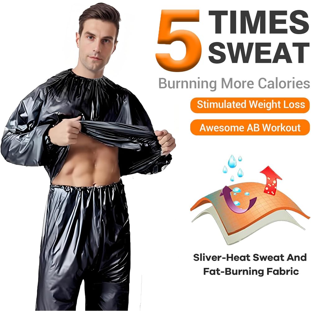 Swibow Heavy Duty Sauna Suit Men Women Weight Loss Exercise Slim Gym Fitness Workout Anti-Rip Sweat Sauna Suits (Black, L)
