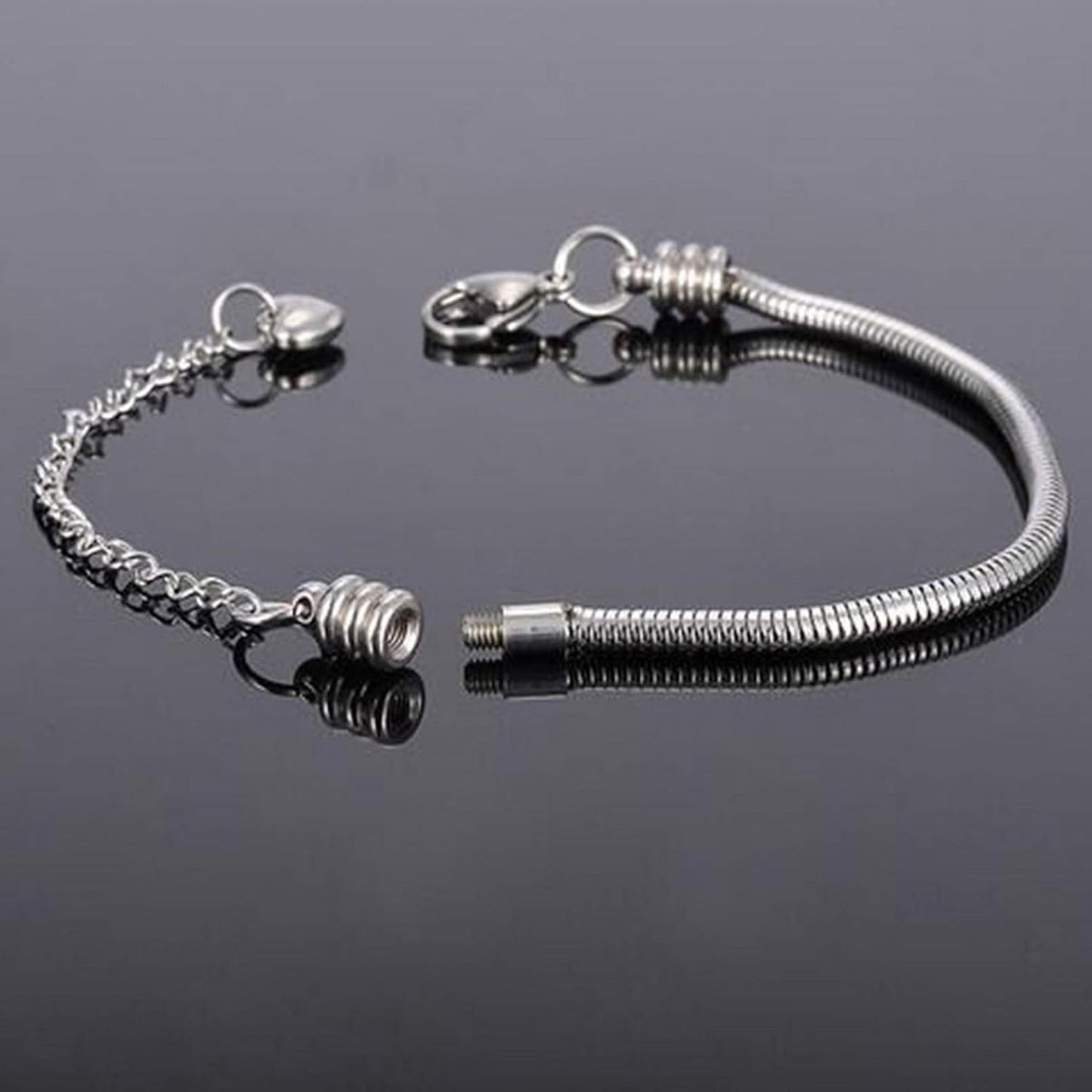 Regine Switzerland Snake Chain Charms Bracelet - Love Memorial Design, 6 Inch Stainless Steel