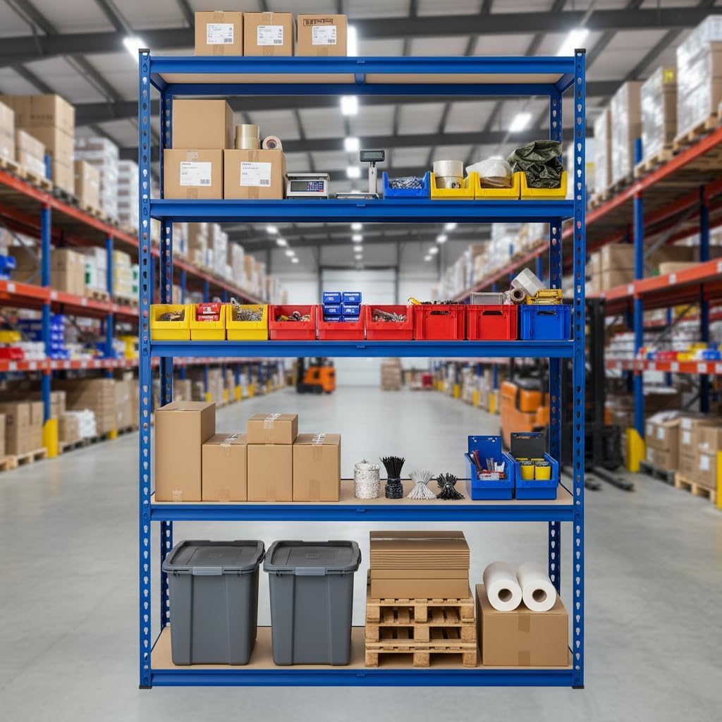 PioneerWorks Heavy Duty Garage Shelving, 5-Tier Adjustable Metal Storage Racks, 2500 LBS Capacity,60" W x 24" D x 71" H, Boltless Shelving Unit for Basement, Workshop, Pantry，Blue