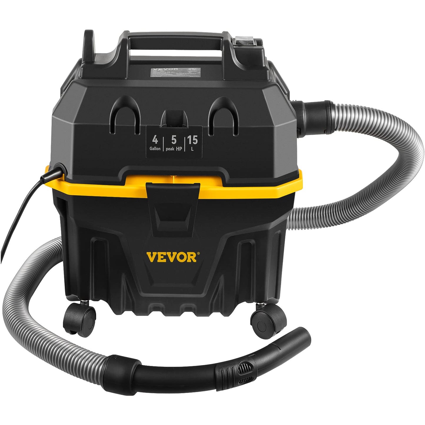 VEVOR Shop Vac Wet and Dry Vacuum Cleaner 4 Gallon 5 Peak HP - Powerful Suction with Blower Function & Attachments 3-in-1 Crevice Nozzle - Perfect for Car Carpet Debris Pet Hair Black/Yellow