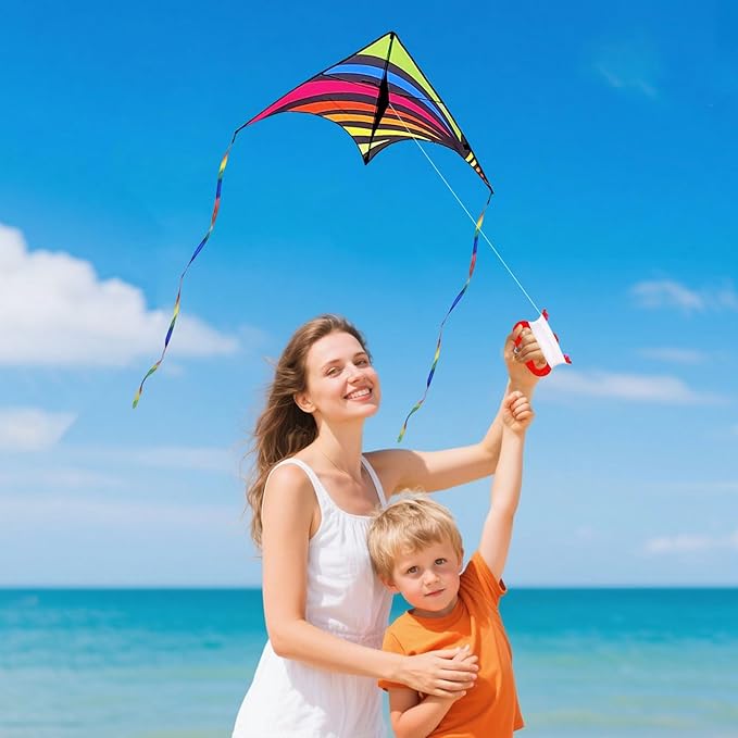 Mint's Colorful Life 3 Pack Delta Kites for Kids & Adults, Easy to Fly Large Kite Set for Beginners, Perfect Family Kites for Park and Beach Trip with 300ft String Included
