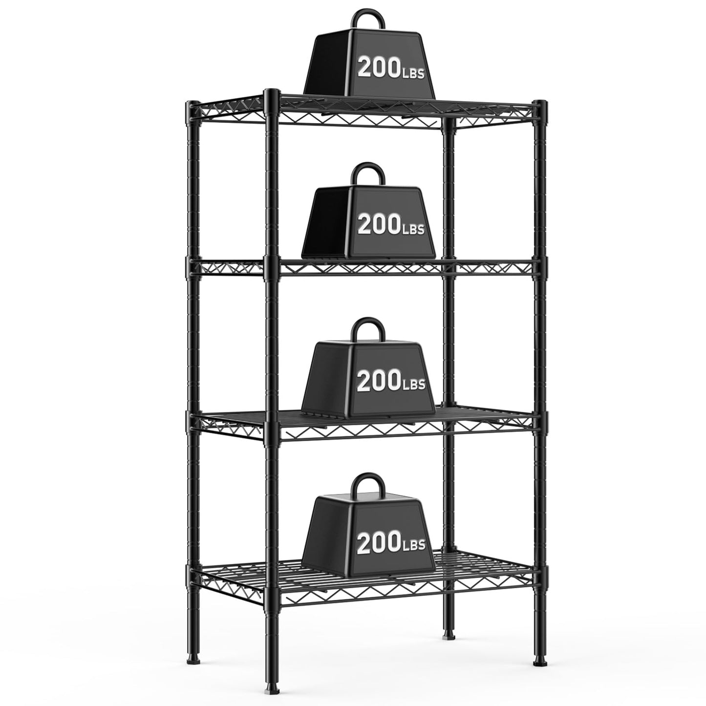 DUMOS 4-Tier Metal Wire Storage Shelves, Adjustable Standing Storage Rack Shelf, Heavy Duty Steel Shelving Unit Organizers for Kitchen Bathroom Pantry Garage, 23.3" W×13.4" D×47" H, Black
