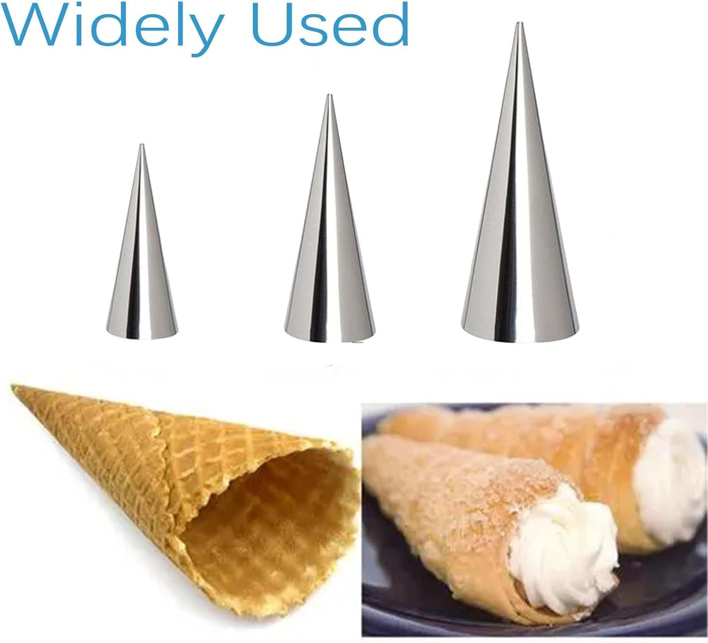 Skiennix Cream Horn Molds - 12 Pcs Stainless Steel Baking Cone Set | 3 Sizes (3.5"/4.9"/5.4")