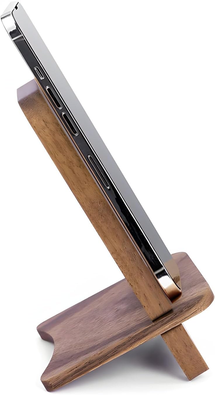 Abbolinxus Solid Wood Phone Stand, Desktop Wooden Phone Stand, Simple Phone Holder, Compatible with All Phones (Walnut