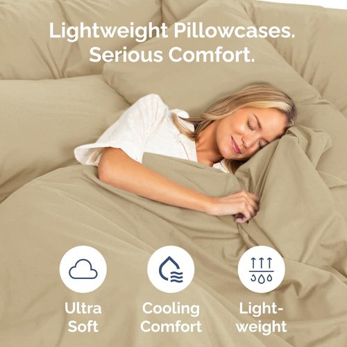 King Pillow Cases by LuxeHome | Ultra Soft Hotel Quality Covers - Wrinkle-Free, Stain & Fade Resistant - 10 Pcs Set in Beige