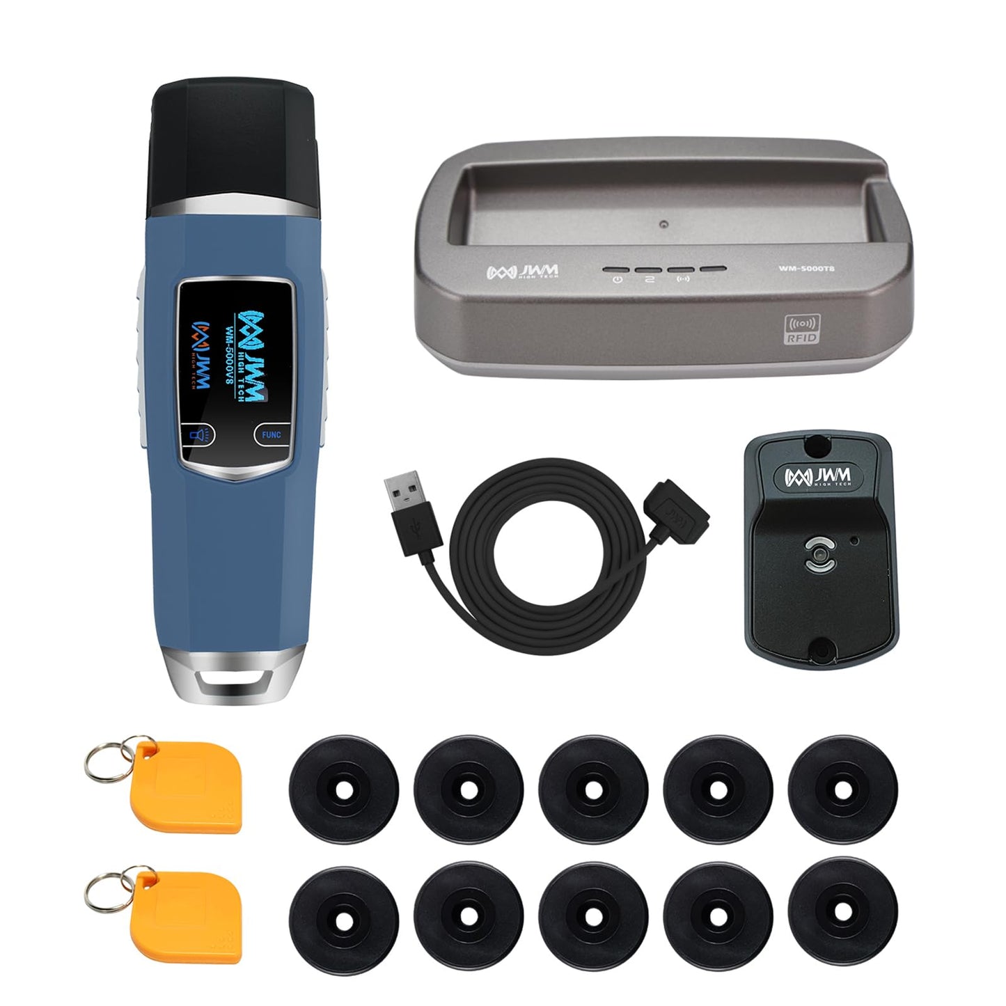 JWM RFID Guard Tour System with Downloader, Industrial-Grade Security Patrol Wand with Flashlight, Long Range Reading 30m, Free Cloud & Standalone Software for Hospital, School, Telecom Patrol