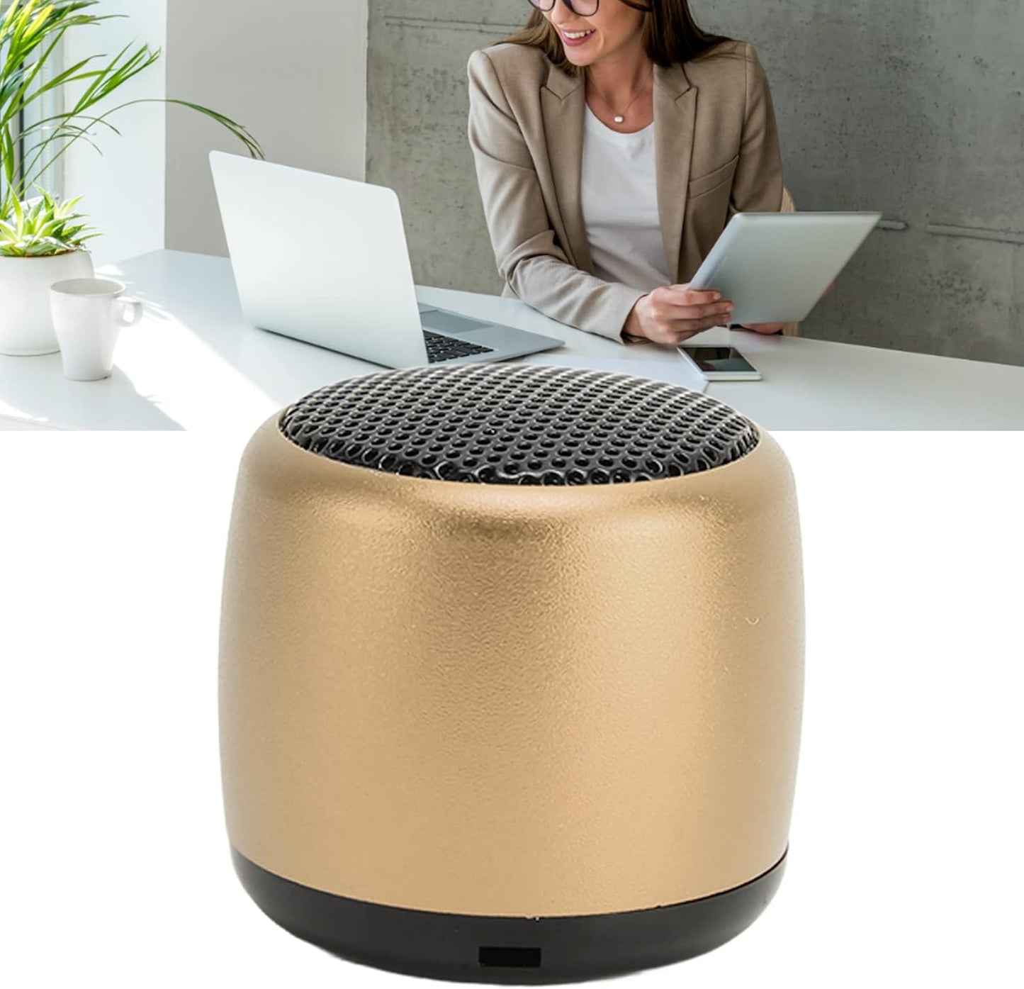 Zopsc 5.0, Mini Speaker, Portable BT Heavy Subwoofer, USB Rechargeable, Gold, for Travel, Dorm, Kitchen