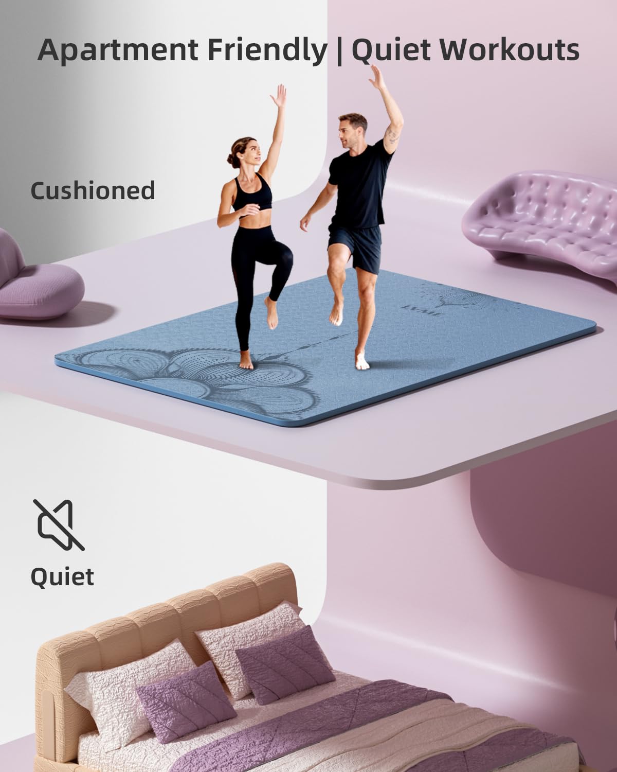 Large Yoga Mat (75.5"x47.6"x0.4"）Extra Wide & Thick 10mm, Non-Slip Exercise Mat, High-Density TPE Mat for Yoga Pilates & Home Gym Workouts