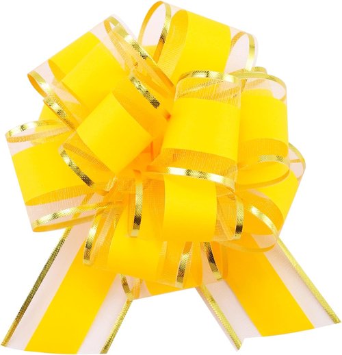 Forbinbo Gift Wrap Ribbon Pull Bows - Easy & Fast Wrapping Accessory for Christmas | 6" Wide, Yellow