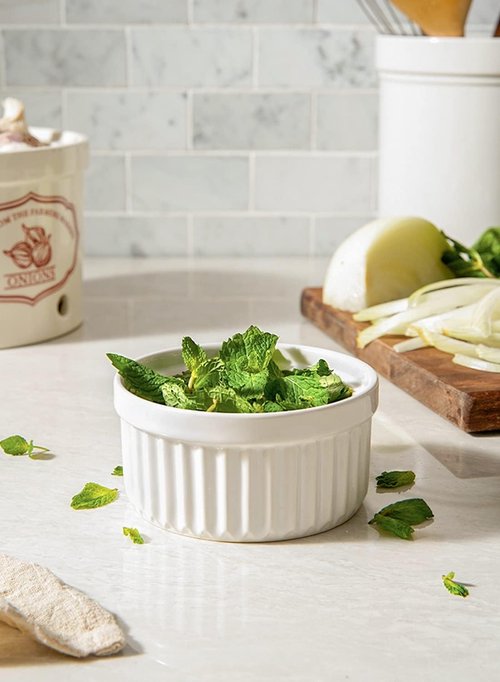 LE TAUCI Ramekins - 8 OZ Oven Safe Ceramic Custard Cups | Set of 6 White Souffle Dishes