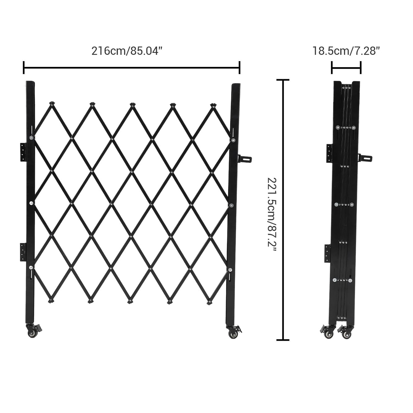 Single Expandable Gate, 87"H x 85"W Folding Security Door Gate, 360° Rolling Barricade Gate, Heavy-Duty Steel Outdoor Retractable Lockable Scissor Gates for Courtyards, Garages, Gardens, Pool