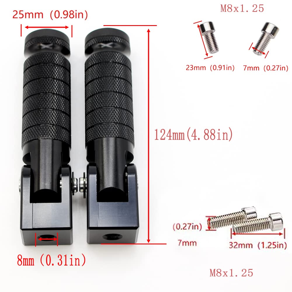 Universal Motorcycle Bicycle Folding Foot Pegs 90 Degree Foldable Electric Motorbike Ebike For Super73 S2/ZX/RX/R/S Passenger Footrests Rearsets Rear Set Footpegs foot Rest Pedals M8 Install Bolts