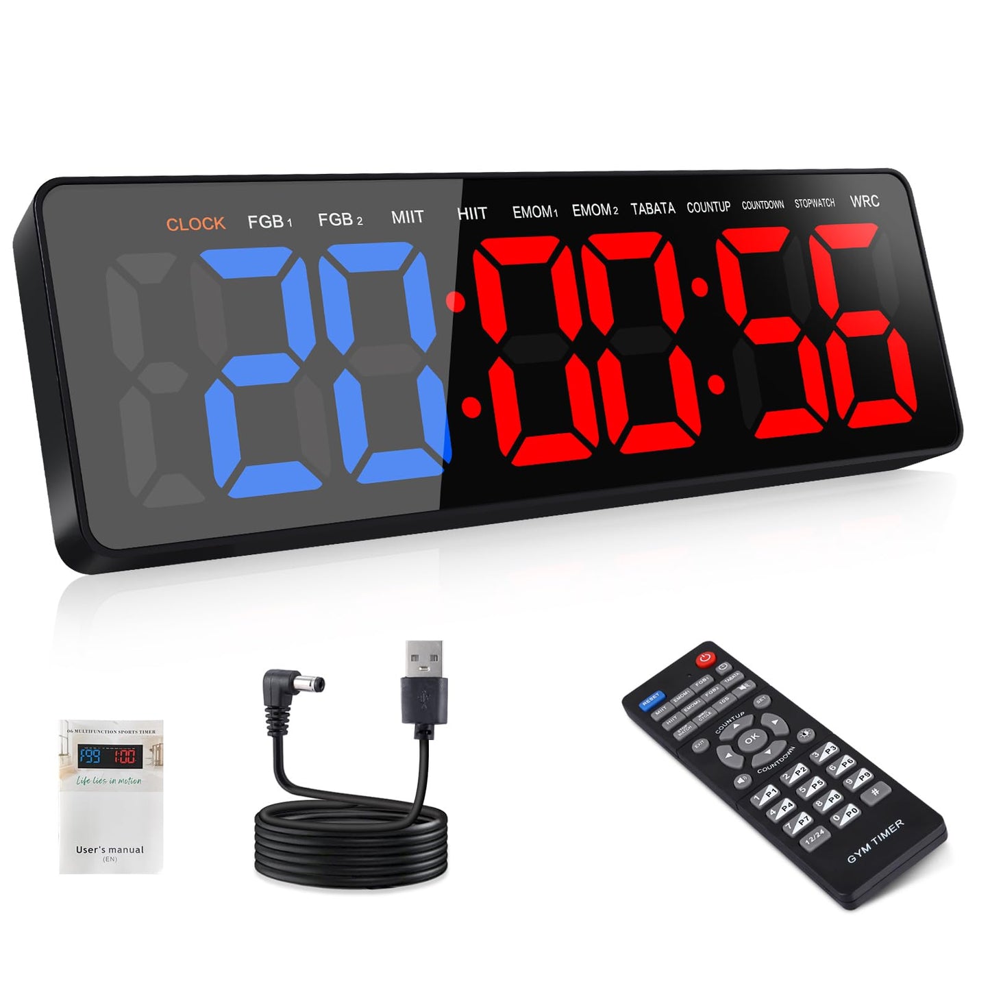 AnExer 13" Gym Timer Clock, Workout Interval Timer with Remote Control, Count Down & Up Stopwatch, Adjustable Brightness, Large LED Digital Display, Fitness Digital Clock for Home/Garage/Boxing