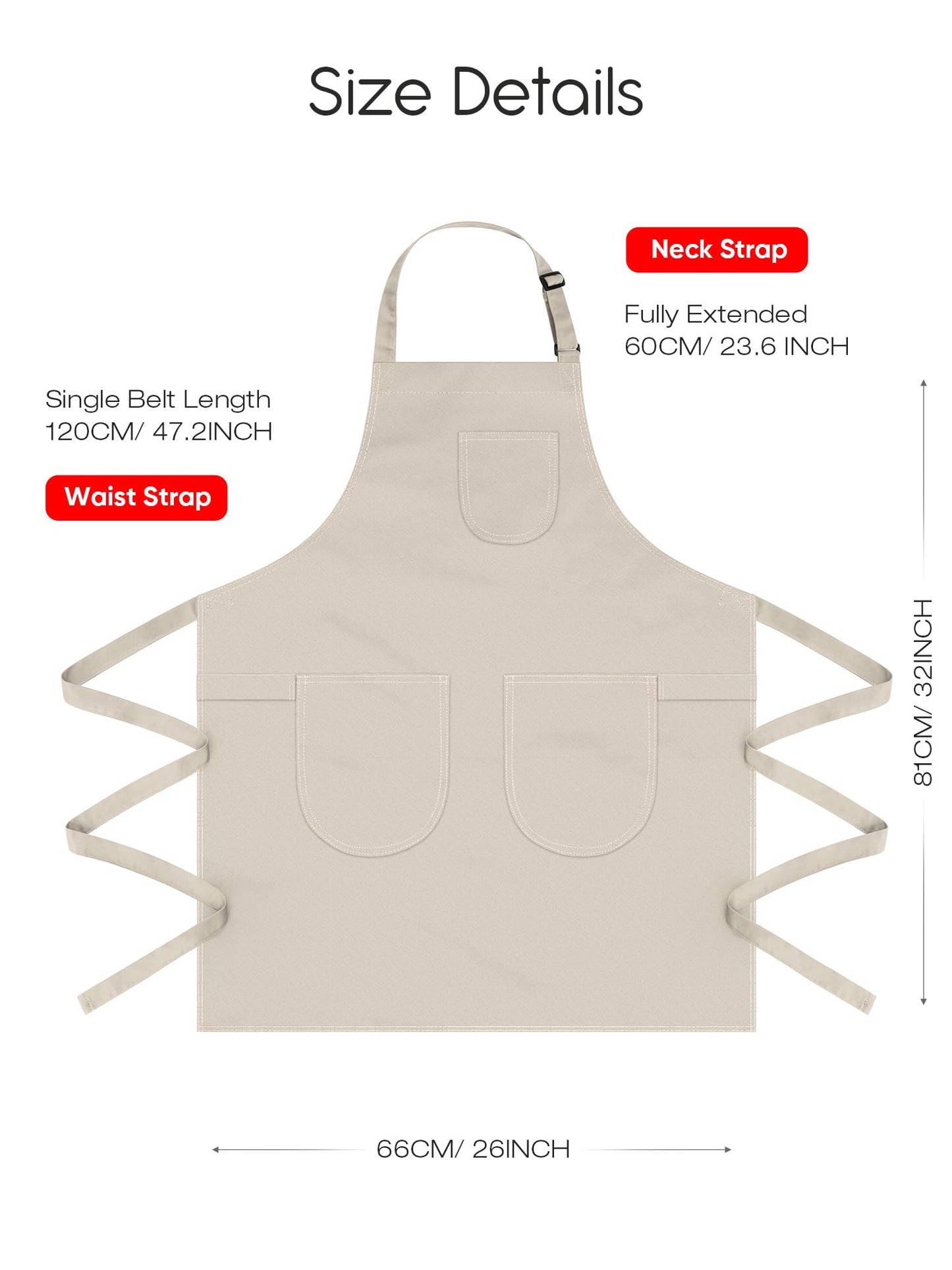 ELEGAHOUSE Unisex Apron with Pockets for Cooking, Salon & Art - 100% Cotton Adult Kitchen, Chef, Stylist Apron (Beige)