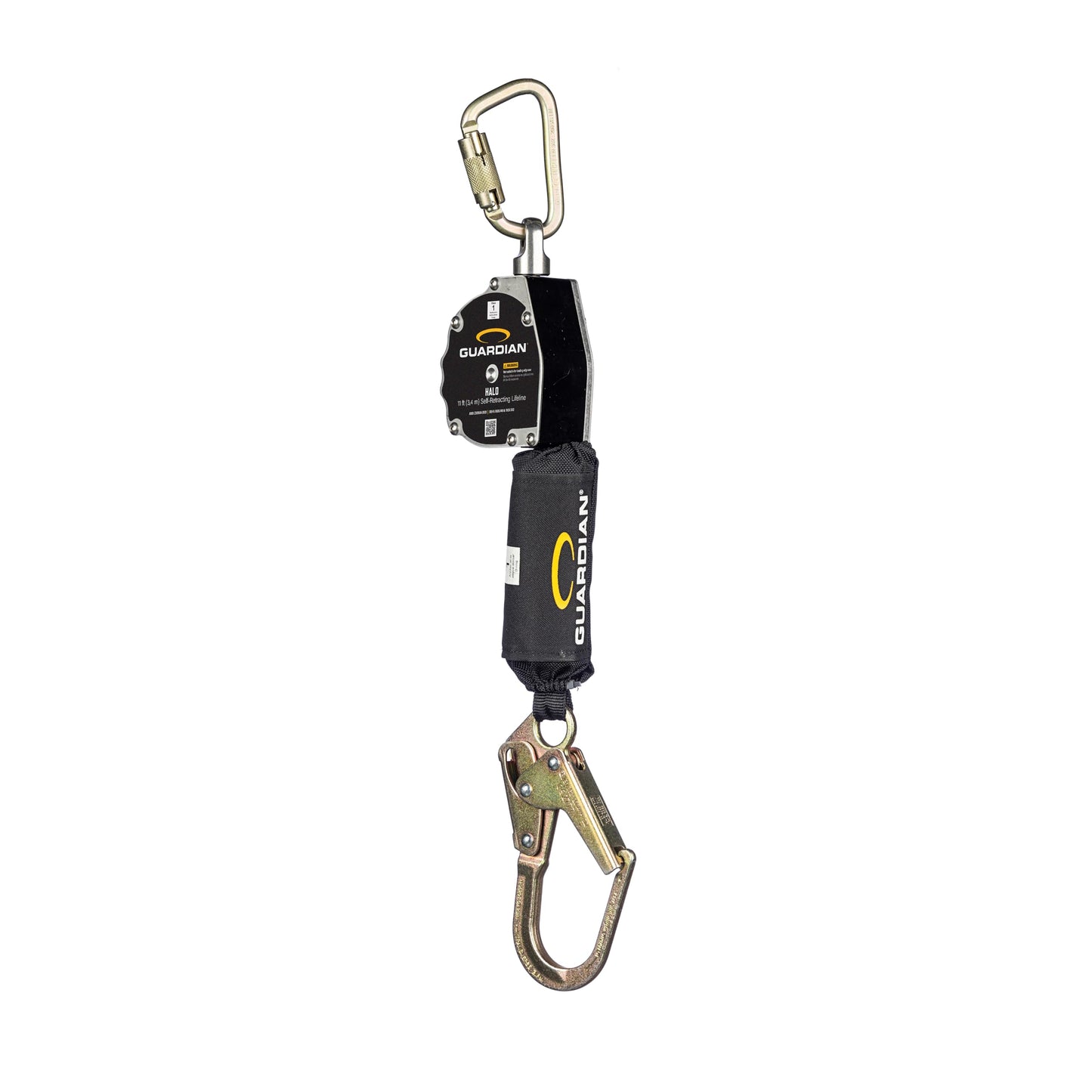Guardian 10901 Halo Web Self Retracting Lifeline (SRL) | 11 ft | Includes Carabiner | Swivel Top | Steel Rebar Hook | ANSI and OSHA Compliant