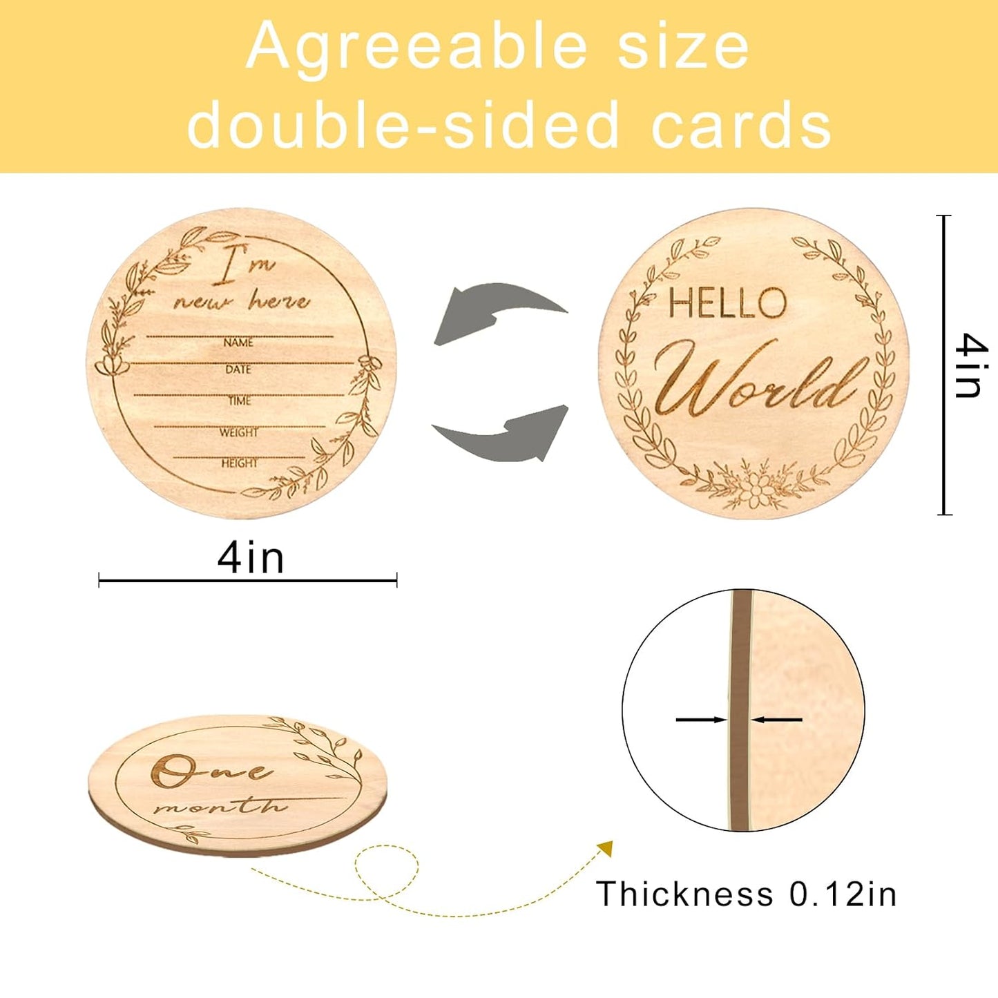 Sanyakti Signs-7 Sets Baby Monthly Milestone,Beautiful Baby Milestone Double Sided Marker Wooden Circles Discs Newborn