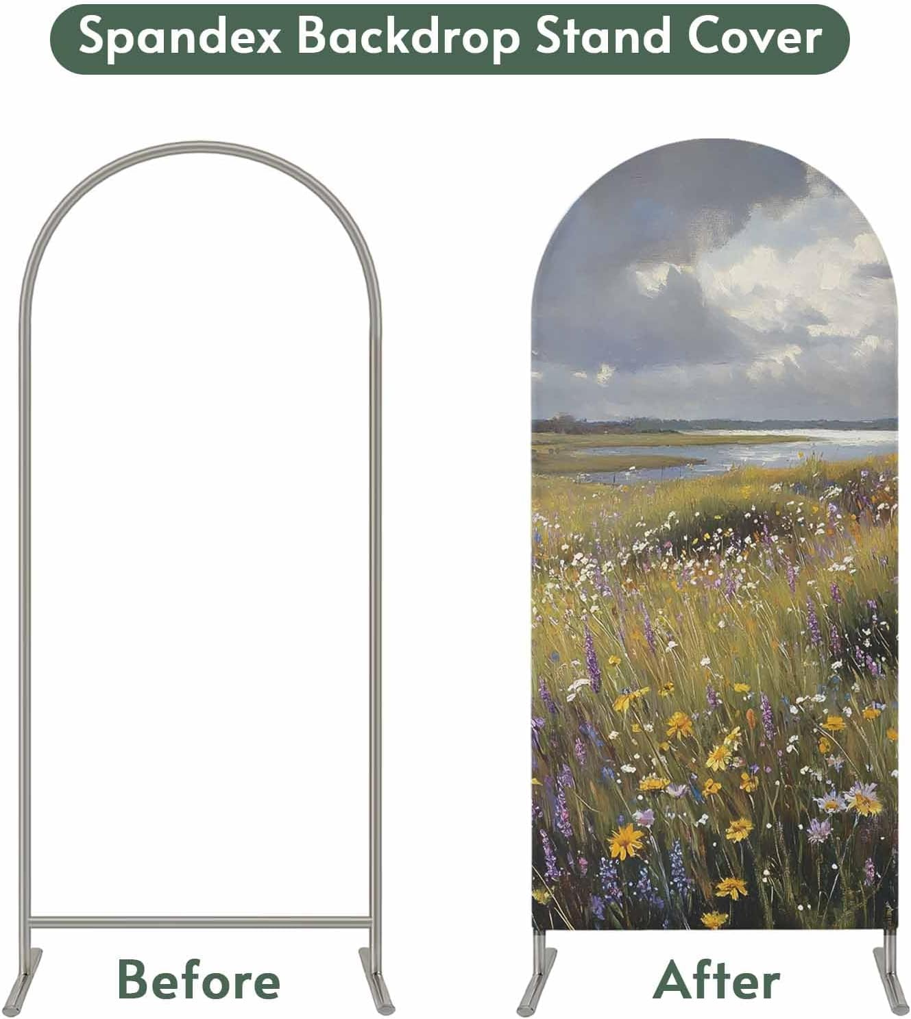 Jnbasdffb 6.6 Spring Floral Wedding Arch Cover, Stretchy Spandex Arch Backdrop Stand Covers FT, Modern Oil Painting