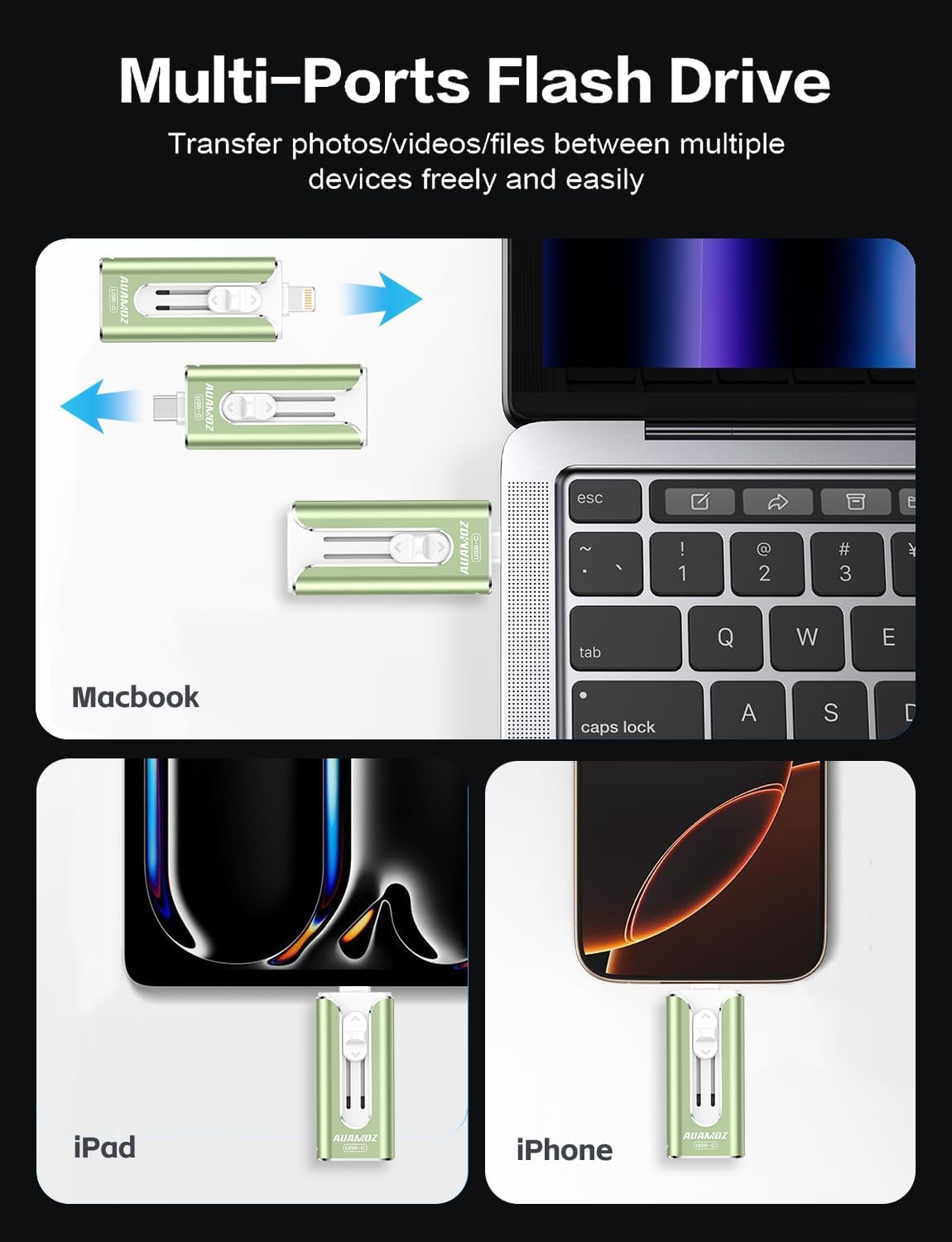 AUAMOZ 256GB 17/16/15/14/13/12/11, (1 Pack-Sage Mini Dual Interface Flash Drive, Portable Memory Stick Compatible