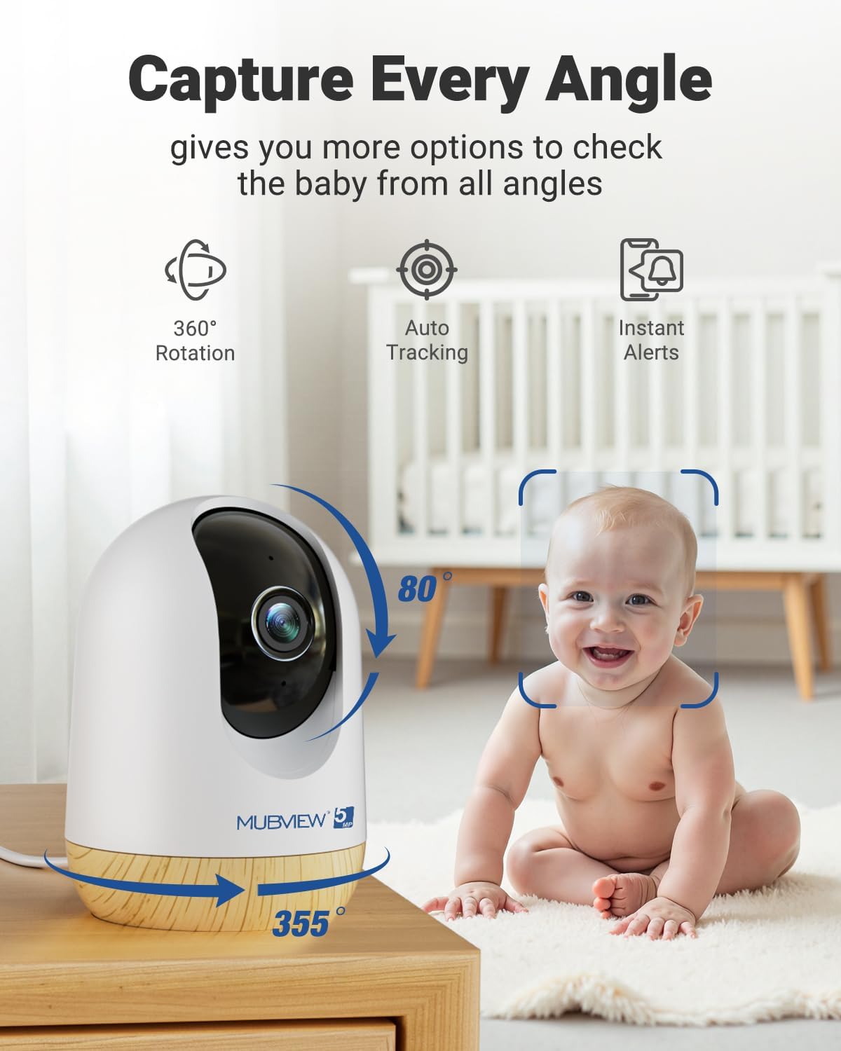 MUBVIEW 5MP 5/2.4G Plug-in Indoor Security Camera no Subscription, WiFi Pet Cam Indoor with Phone App, Dog Camera