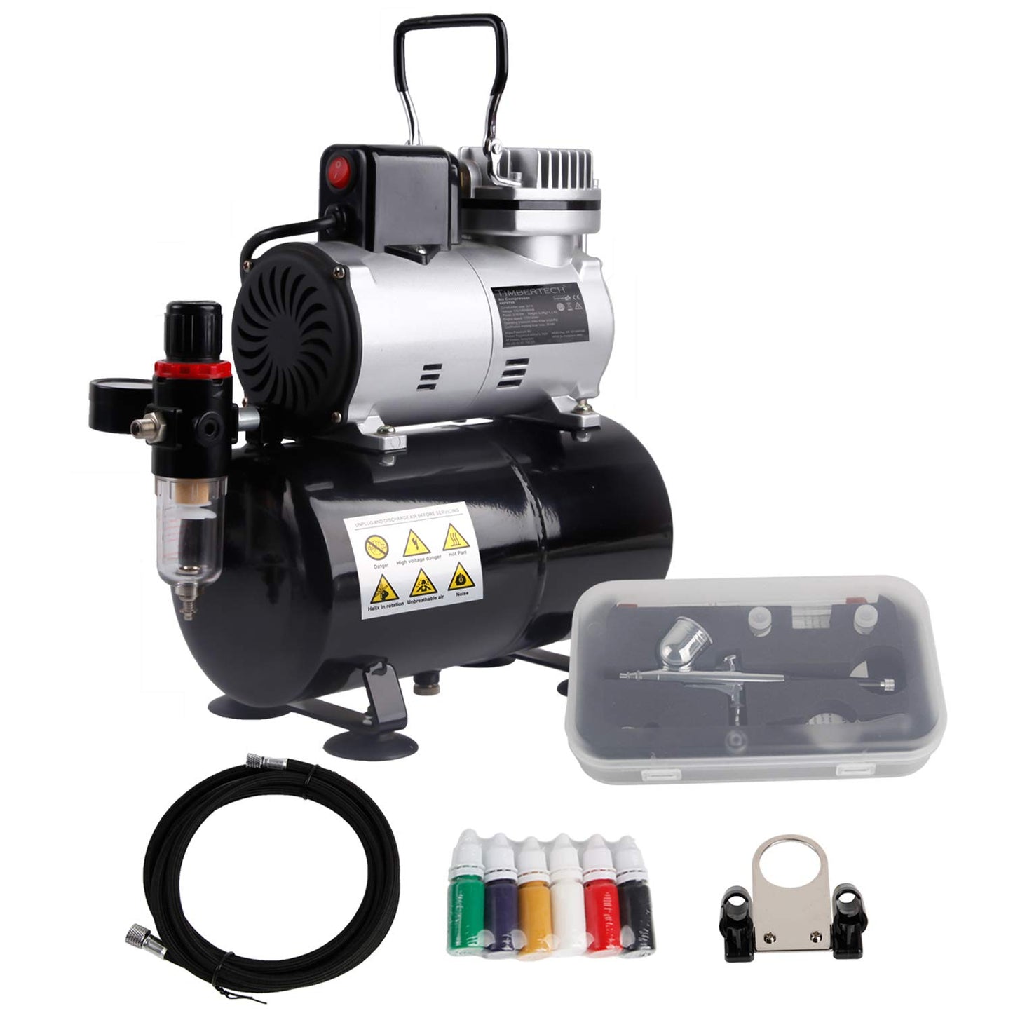 Timbertech ABPST08K Airbrush Compressor Complete Set with Upgraded Cooling Fan and Airbrush Accessories for Airbrushing Hobby, Body Tattoo, Model Painting, Automotive Graphic, Make-up(110-120V)