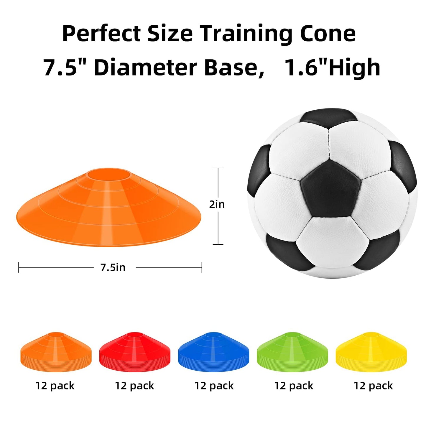 60 Pack Agile Soccer Cones with Portable Bags & Brackets,Sports Cones,cones for sports training，soccer cones for training，soccer training equipment，Agile Soccer Cones Used for Football Training