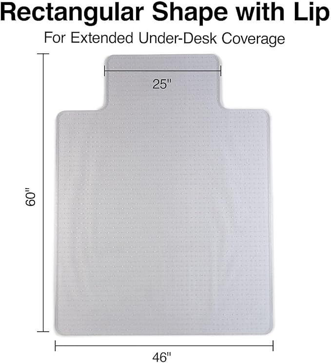 Staples Office Chair Mat, Clear Floor Mats with Lip, Medium-Pile Carpets, Extended Under-Desk Coverage, 46 x 60 Inch, Smooth Glide