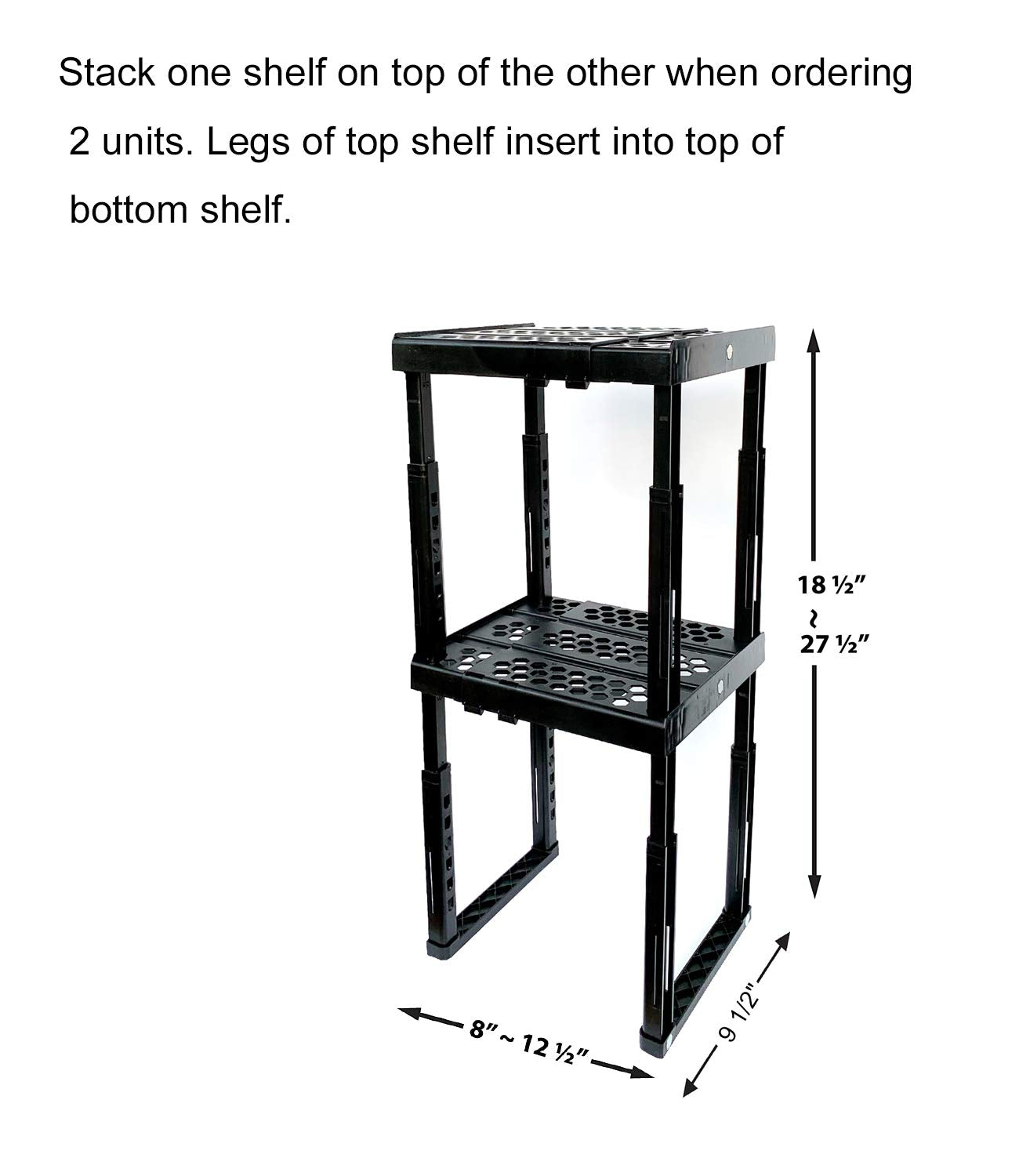 Locker Organizer Shelf， Adjustable Width and Height, Ideal Locker for School, Office, and Gym Lockers (Black)