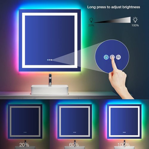 LOAAO LED Bathroom Mirror - 36" x 36" Anti-Fog, Dimmable & RGB Backlit | Stylish Vanity Mirror with Memory Function