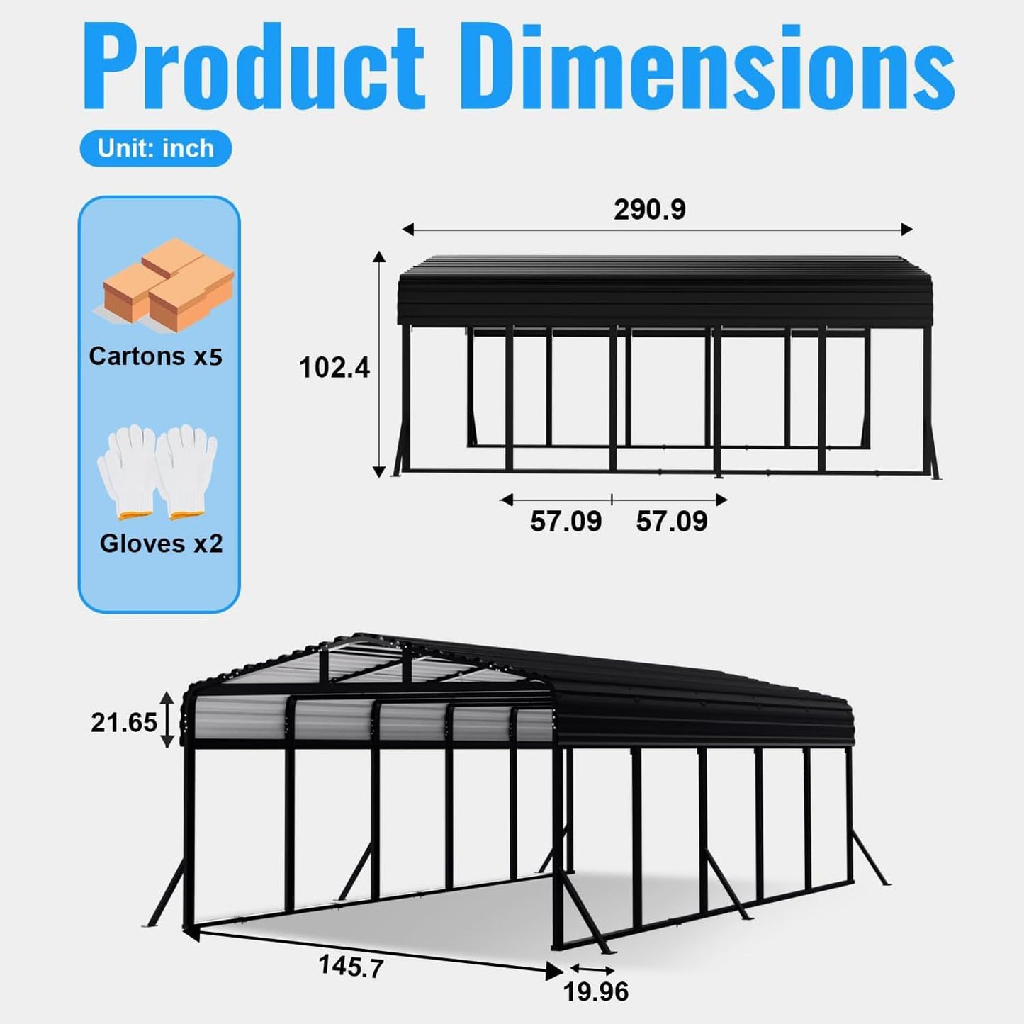 12x25FT Metal Carport, Extended Heavy Duty Carport with Reinforced Frame & Side Support Poles for All-Weather, Large Car Port for Pickup Trucks, Boats, Cars & Tractors