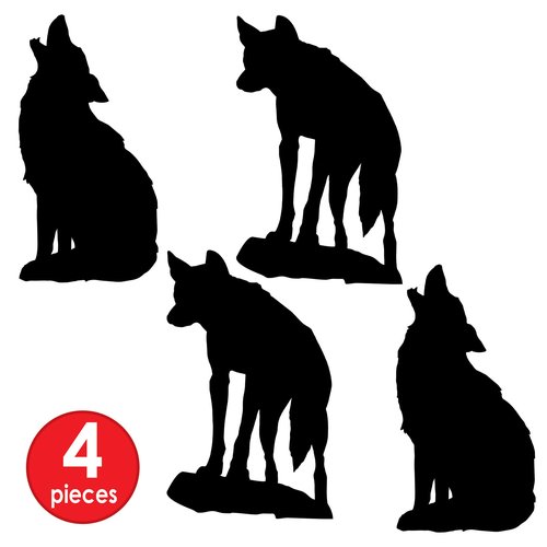 Beistle 4 Piece Black Silhouette Wild West Coyote Cut Outs for Cowboy Party Western Theme Decorations, Made in USA Since 1900