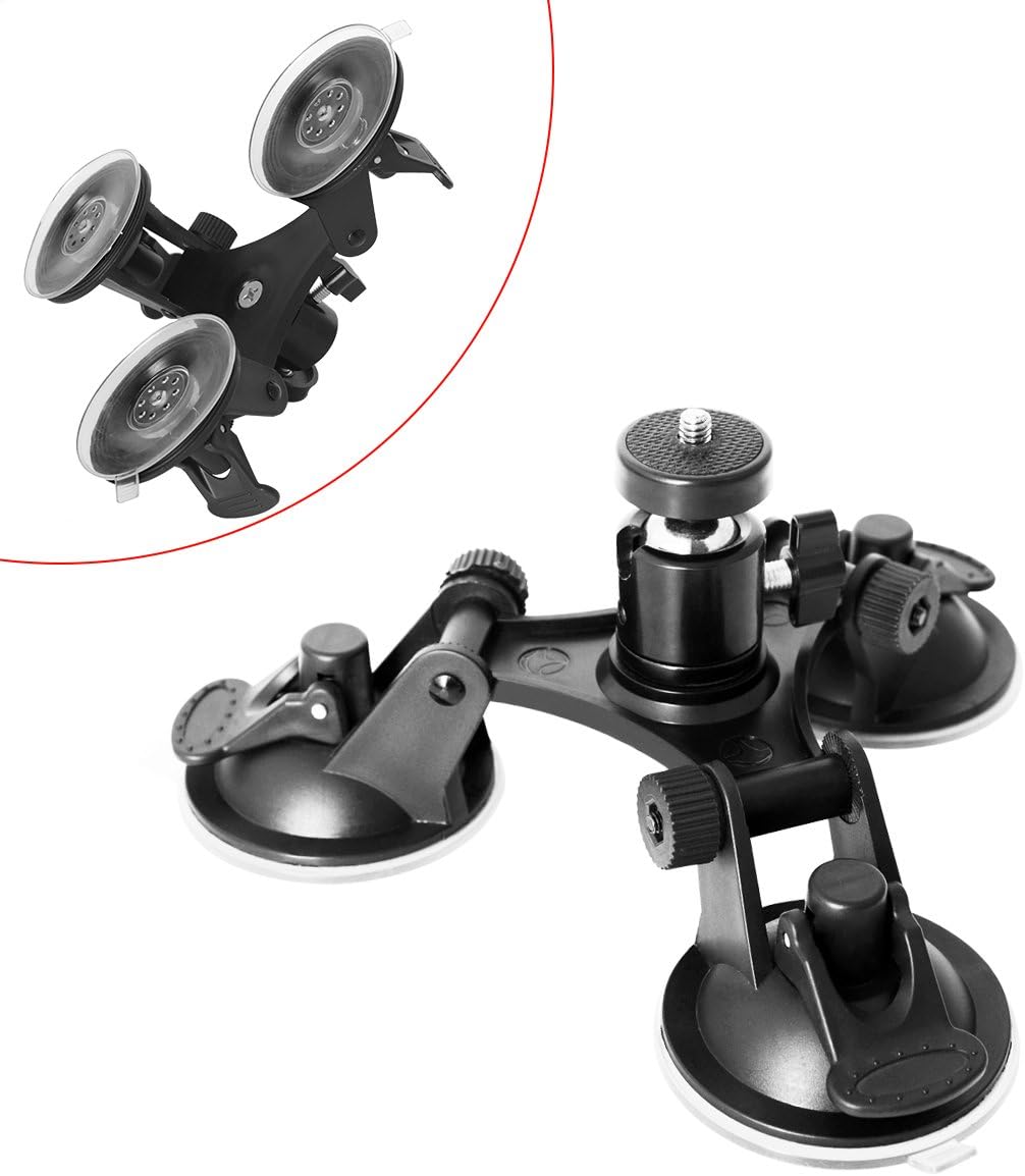 fantaseal Triple Cup DSLR Camera Suction Mount Compatible with Nikon Canon Sony DSLR/Camcorder + GoPro Hero Sony Garmin