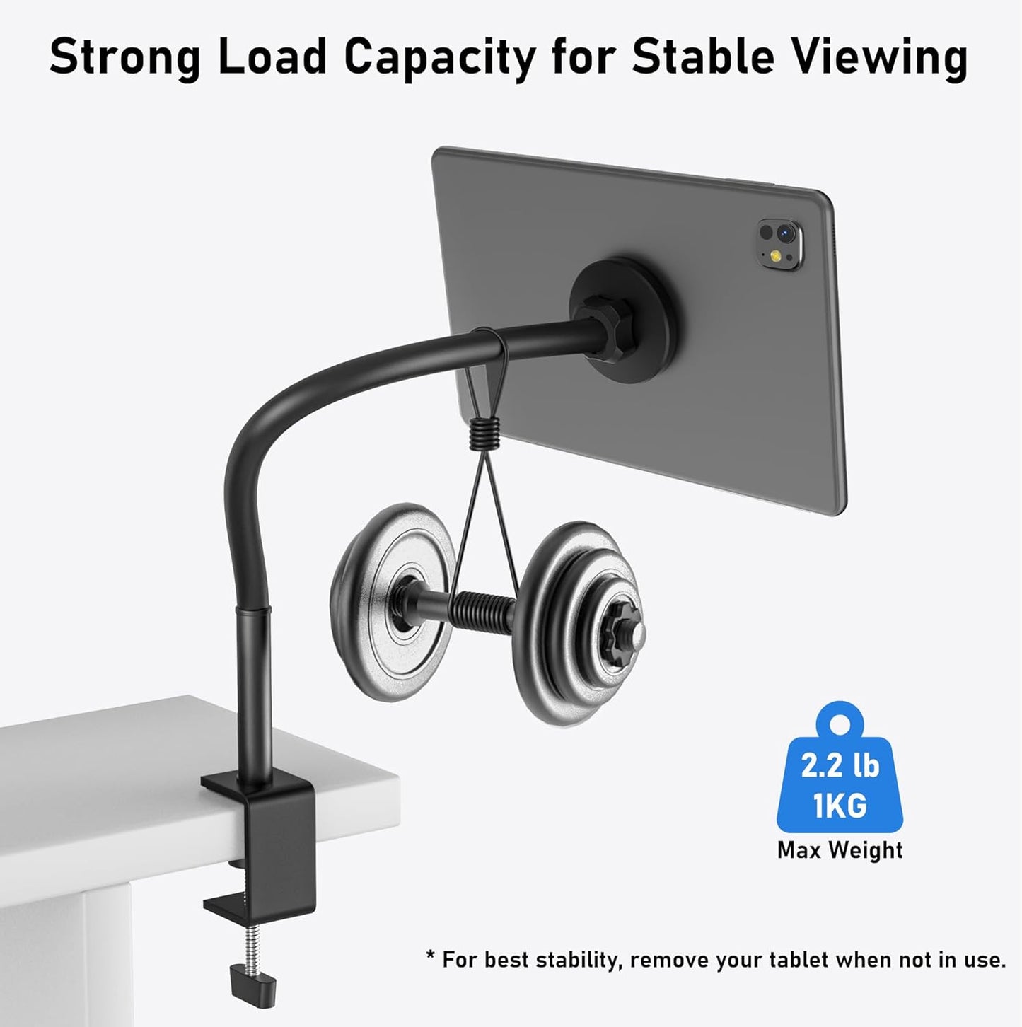 TeQable 360 4.7"-13.5" Magnetic Gooseneck Tablet Holder, iPad Desk Clamp Mount for Bed & Desk, Degree Adjustable Arm