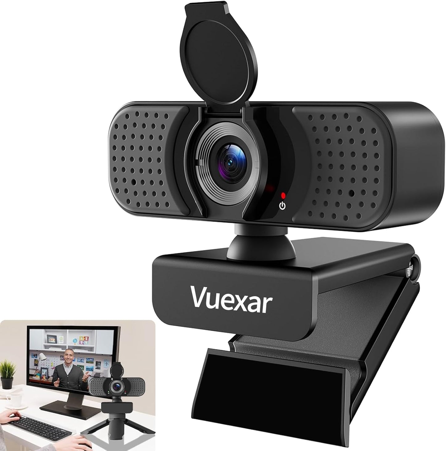 Vuexar 2K Webcam with Microphone, Web Camera withTripod, Dual Mics, Plug & Play Computer Camera for Online Calling