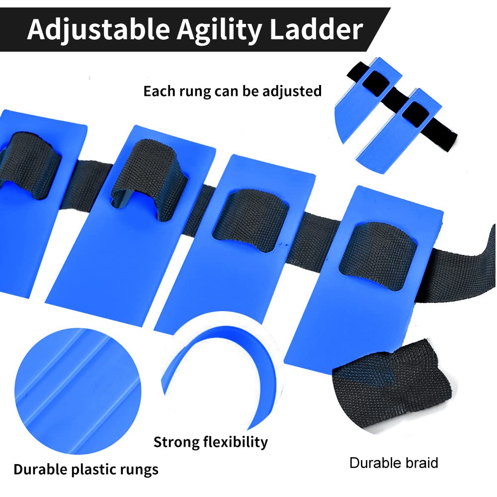 TNZMART Agility Ladder and Disc Cones Training Set Adjustable Rungs Training Ladder with 10 Plastic Sport Cones for Training (Blue, 6 Hurdles)