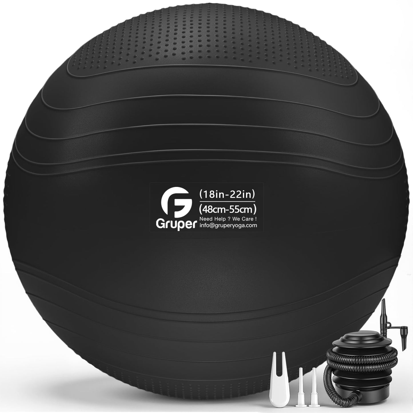 Gruper Yoga Ball, Extra Thick Non Slip Exercise Ball for Workout, Birthing, Balance, Stability, Pregnancy, 4 Sizes Anti Burst Chair for Home and Office, Includes Quick Pump & Fitness Guide