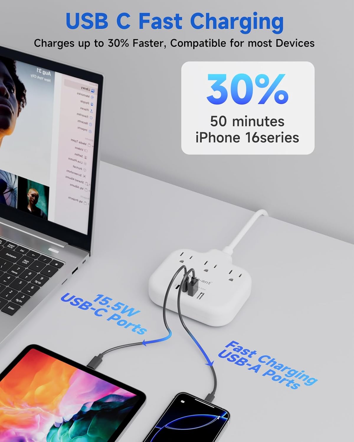meta-ant 3 4 Ports(2 5FT US to India Plug Adapter, India Power Adapter with American Outlets USB Charger USB C), India