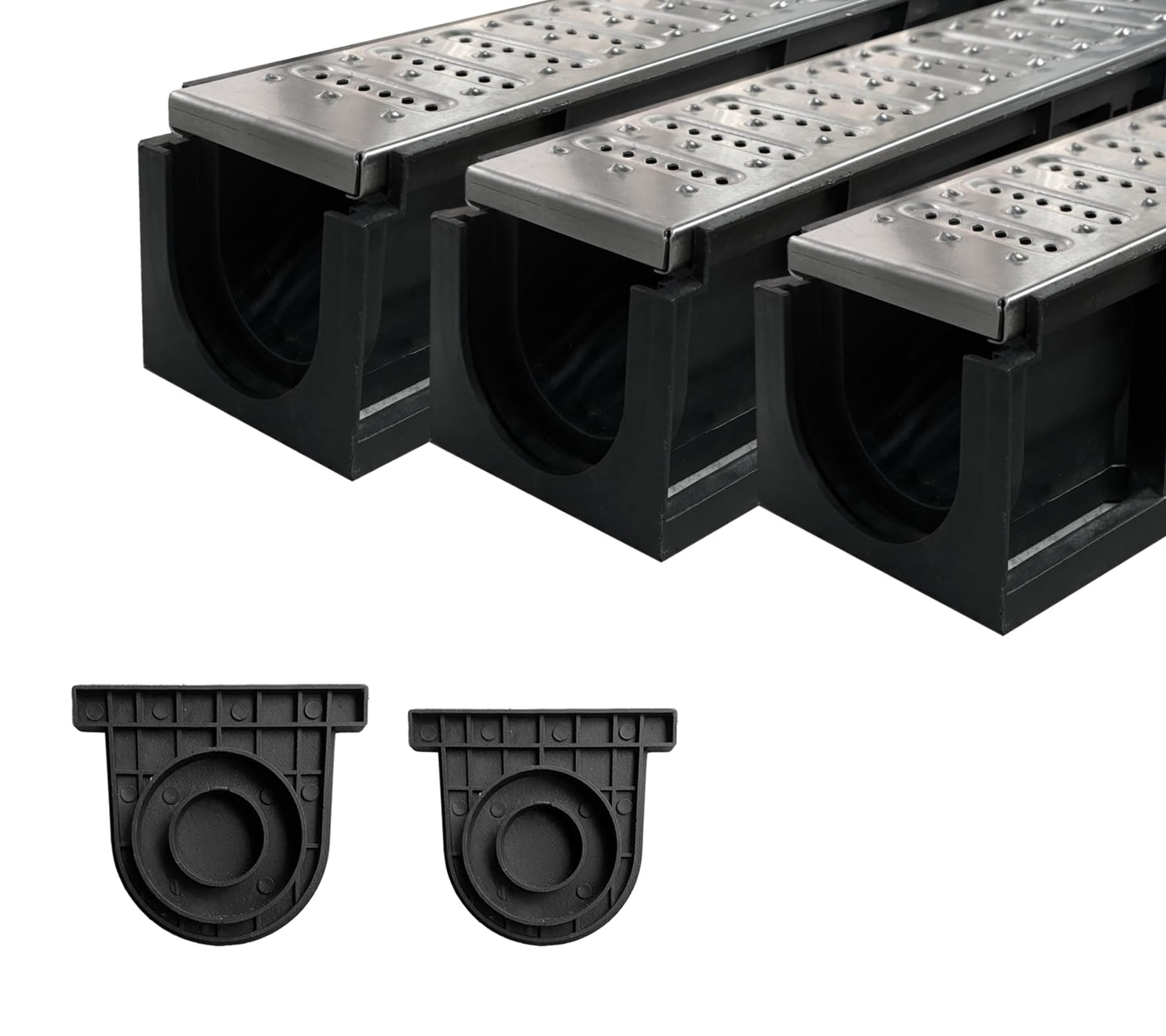 Natotela Channel Drain with 304 Stainless Steel Grate-39.4Lx6.1Wx5.5H in. Deep Profile Trench Drain System for Landscaping,3 Pack Total Length 118.2in,A15 Drainage System for Patio Commercial
