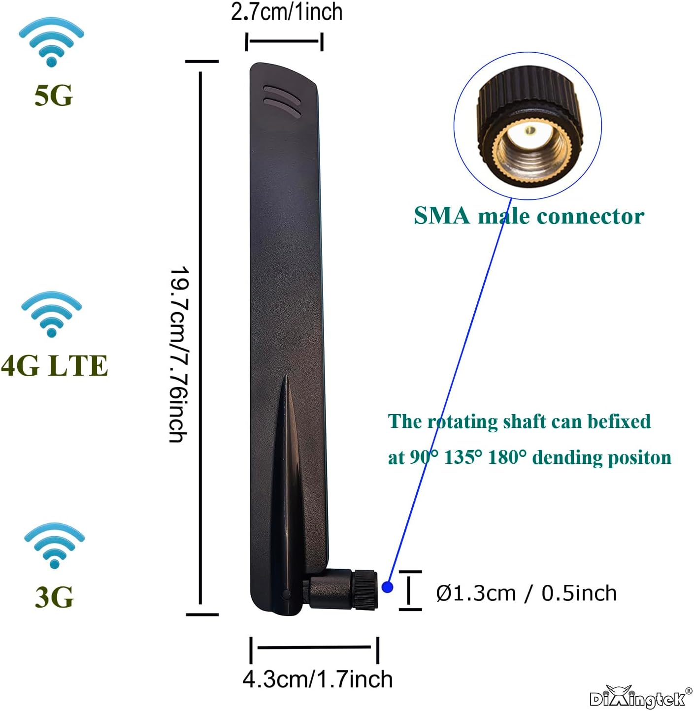 Dixingtek 5G 4G 600-5000Mhz 2-Pack 5G LTE RP SMA mimo Antenna, Compatible with CPE Router Cellular Gateway Industrial