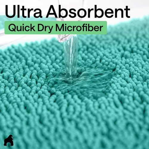 GORILLA GRIP Bath Rug Mat - Soft Absorbent Chenille with Quick Dry Microfiber | 44x26 Turquoise Bathroom Decor