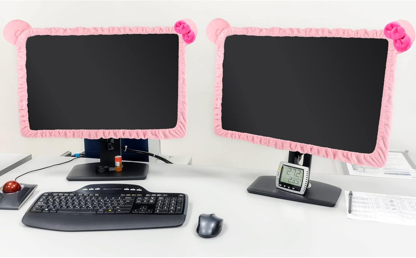 2 20''-29'' Remagr Pcs Kawaii Computer Monitor Cover with Cat Ear Design, Furry Cute Pink Monitor Dust Cover Protector