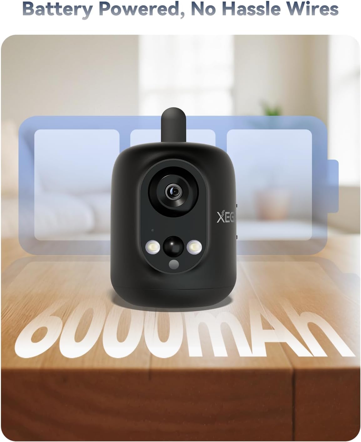 Xega 4G 2K 355P/60T, 6000mAh LTE Cellular Security Camera Indoor Wireless, No WiFi Camera for Baby/Pet/Elderly