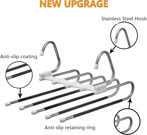 Kalimdor Pants Hangers - Space Saving Metal Closet Organizer with Anti-Slip Design | 2 Pack for Jeans & Skirts