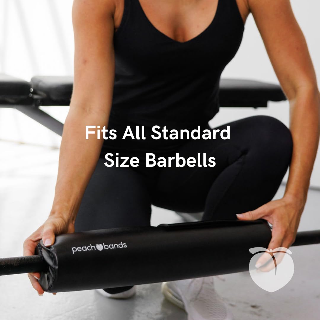 Peach Bands Barbell Pad with Secure Straps for Squats and Hip Thrusts (Black Vegan Leather)