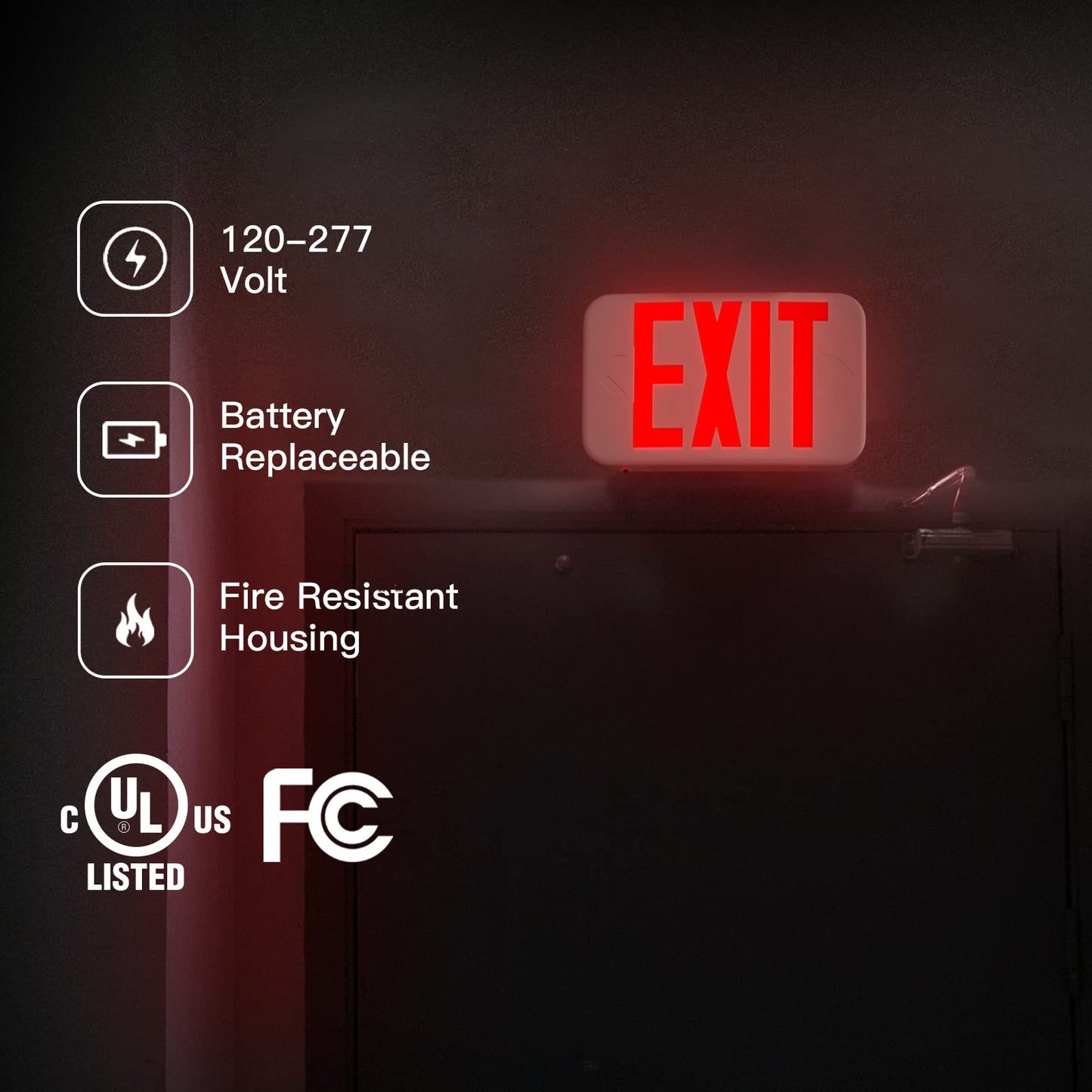 FREELICHT 6 Pack Red Double-Sided LED Exit Sign with Battery Backup,Exit Sign for Business,Easy To Install,UL Certified,AC 120/277V