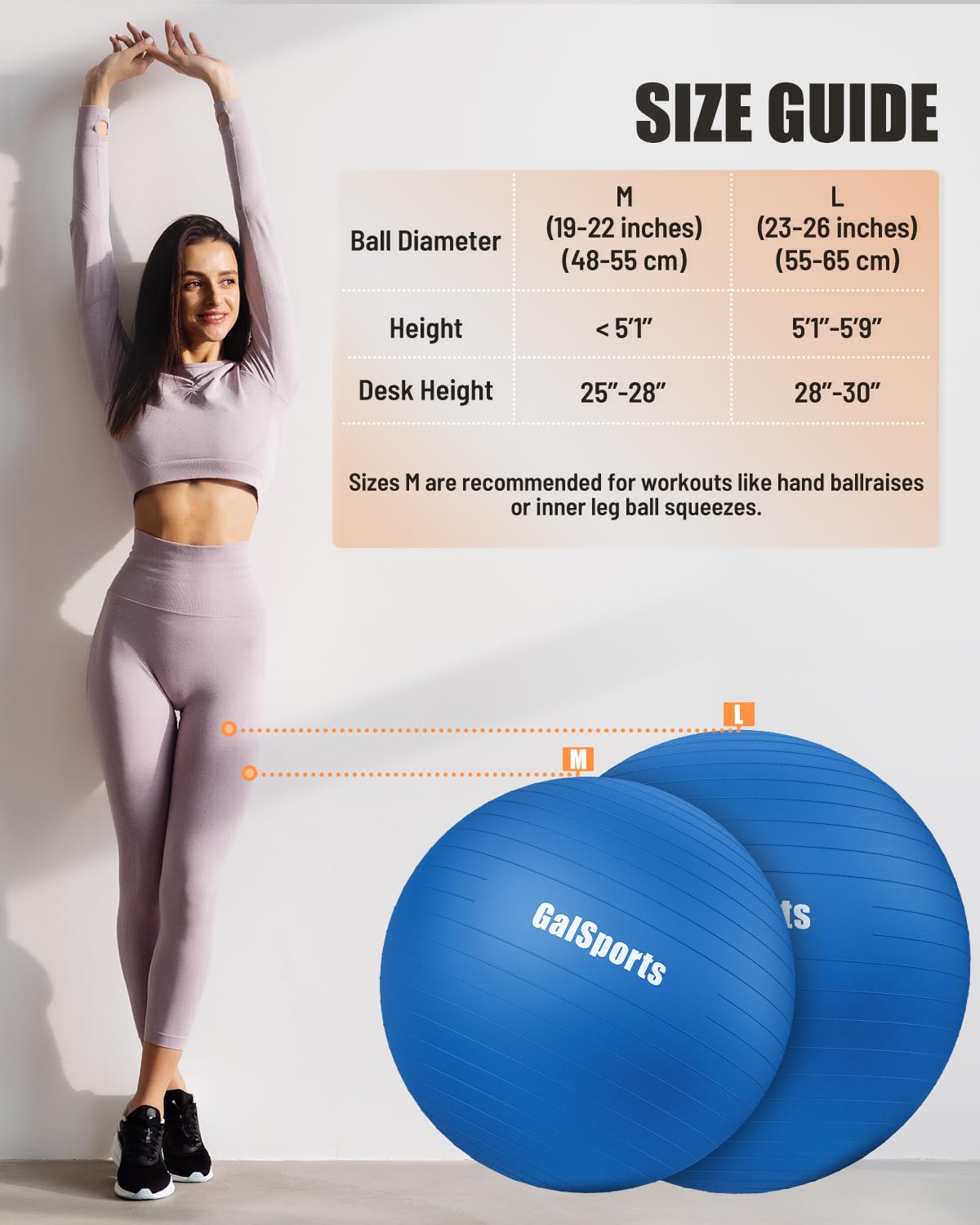 GalSports Yoga Ball for Exercise & Physical Therapy, Anti-Burst Stability Ball, Slip Resistant, Home Gym Fitness, Balance Chair