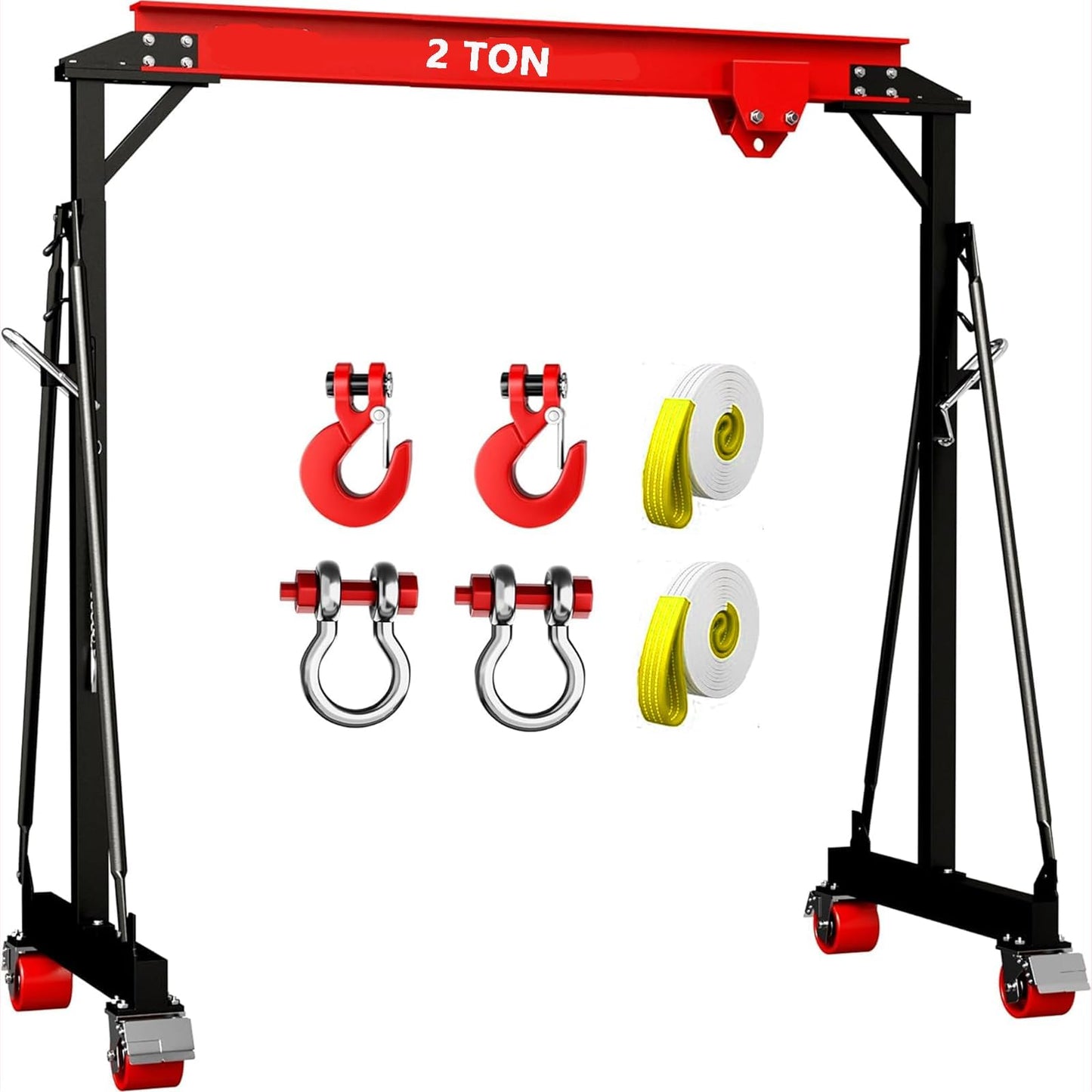 2-Ton (4,400 LBS) Adjustable Gantry Crane | 8–12 FT Height Adjustable | Shop Lift Hoist with Manual Trolley, Hook & Shackles | Portable Overhead Crane for Warehouse, Factory, Garage