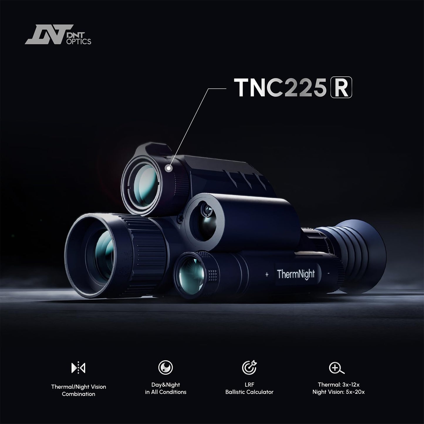 DNT Optics TNC225R ThermNight Thermal & Night Vision Multispectral Scope with Laser Rangefinder and Ballistic Calculator