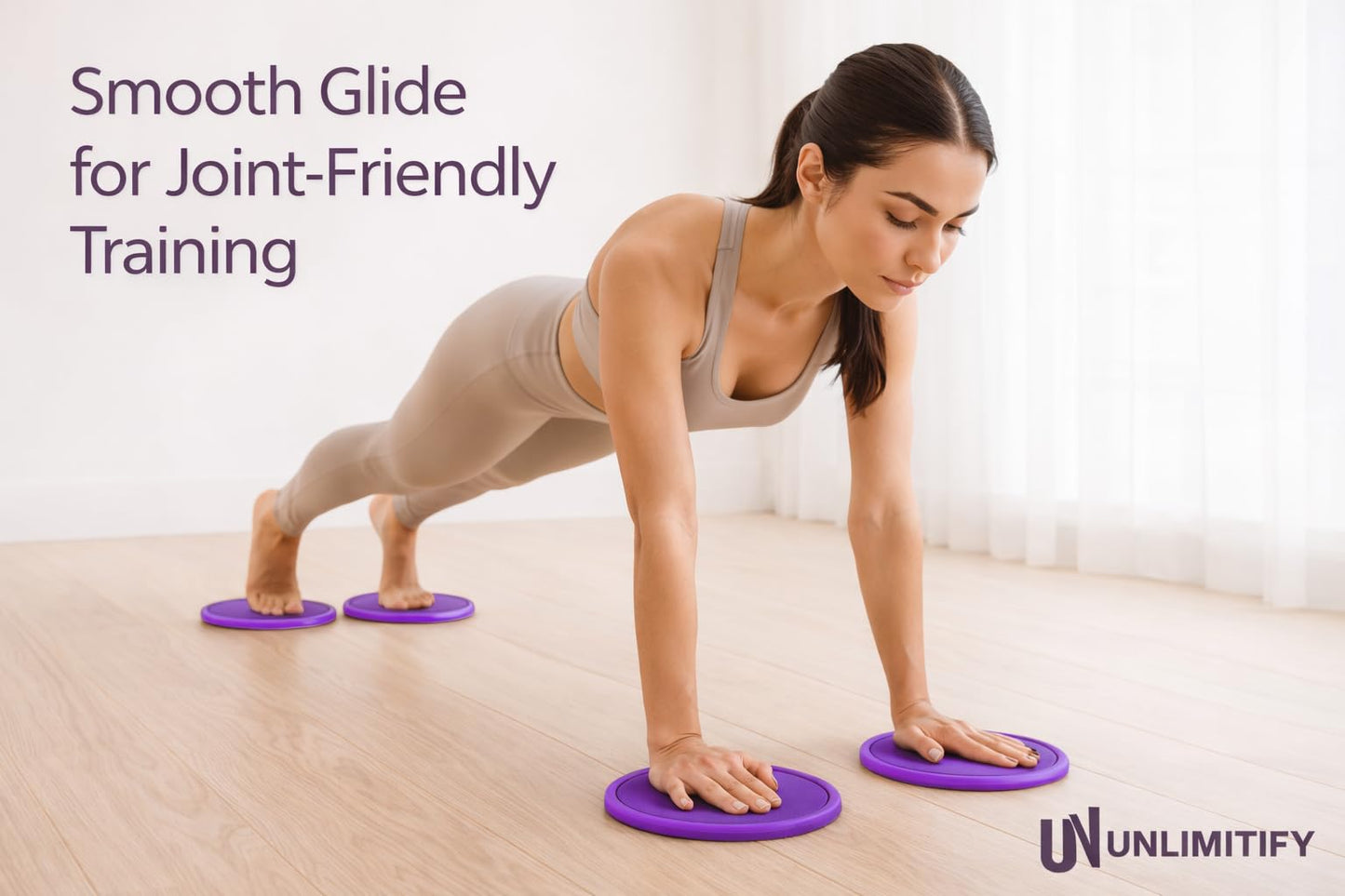 UNLIMITIFY Core Sliders for Carpet & Hard Floors – Dual-Sided Exercise Discs for Home Workouts, Pilates & Ab Training, Smooth & Carpet Gliding Design with Storage Bag (Purple)