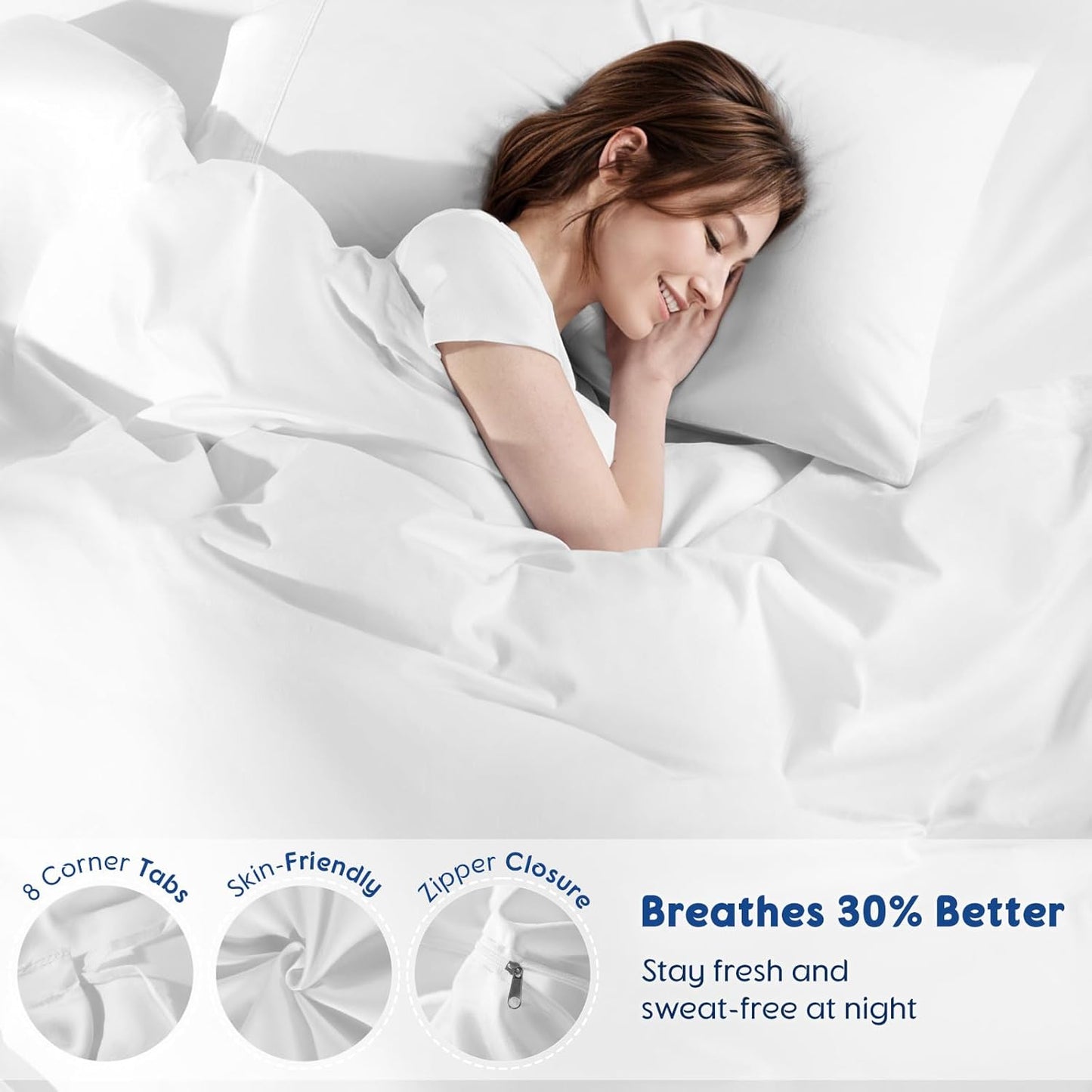 SONORO KATE 100% Egyptian Cotton Duvet Cover - Soft & Breathable 1000 Thread Count | Queen Size, White - 3 PC Set
