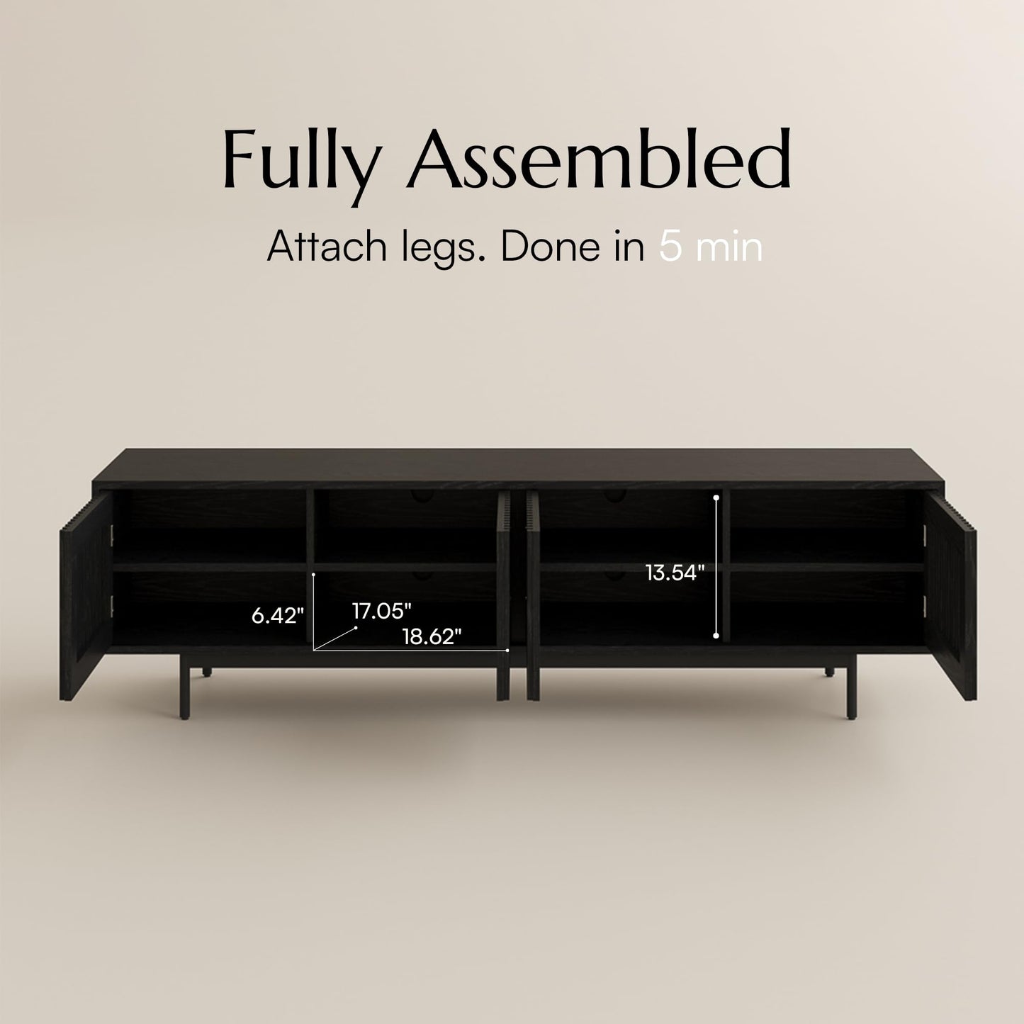 POVISON Mid-Century Modern TV Stand with Slatted Doors, Fully Assembled 78.74" Wood Media Console, TV Console with Tall-cast Metal Legs, Entertainment Center with Storage for Living Room
